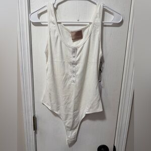 Stillwater Sleeveless Ivory Ribbed Snap-Front Bodysuit. NWT large